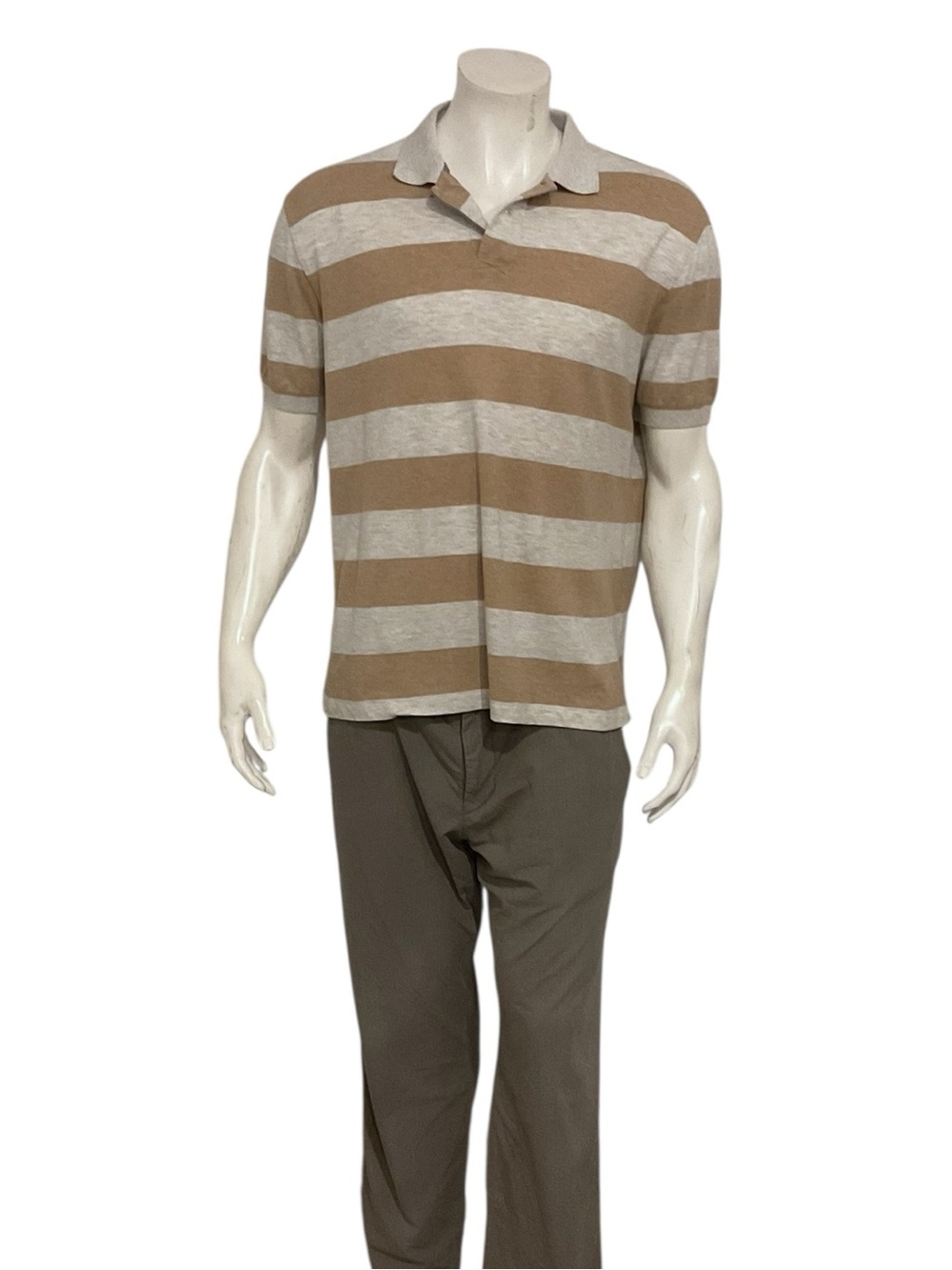 Brunello Cucinelli Men’s Striped Tan Cream Polo Shirt